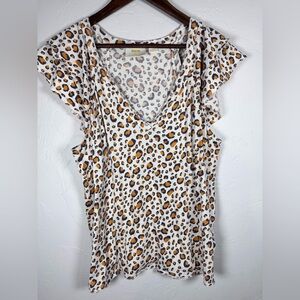 Maeve Anthropologie SOFT Leopard Ruffle‎ Sleeve Tee Size Large